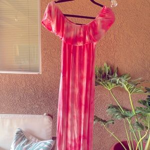 Off the shoulder pink tie dye maxi dress size M
